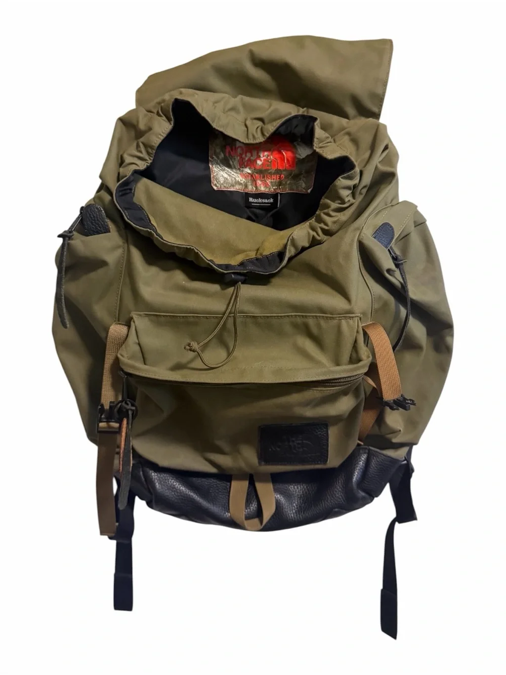 Rare The North Face Olive Green Leather  Rucksack Backpack